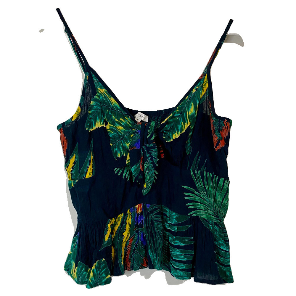 Patrons Of Peace Women’s Fauna Fit & Flare Top Blouse Green Tropical Size M EUC